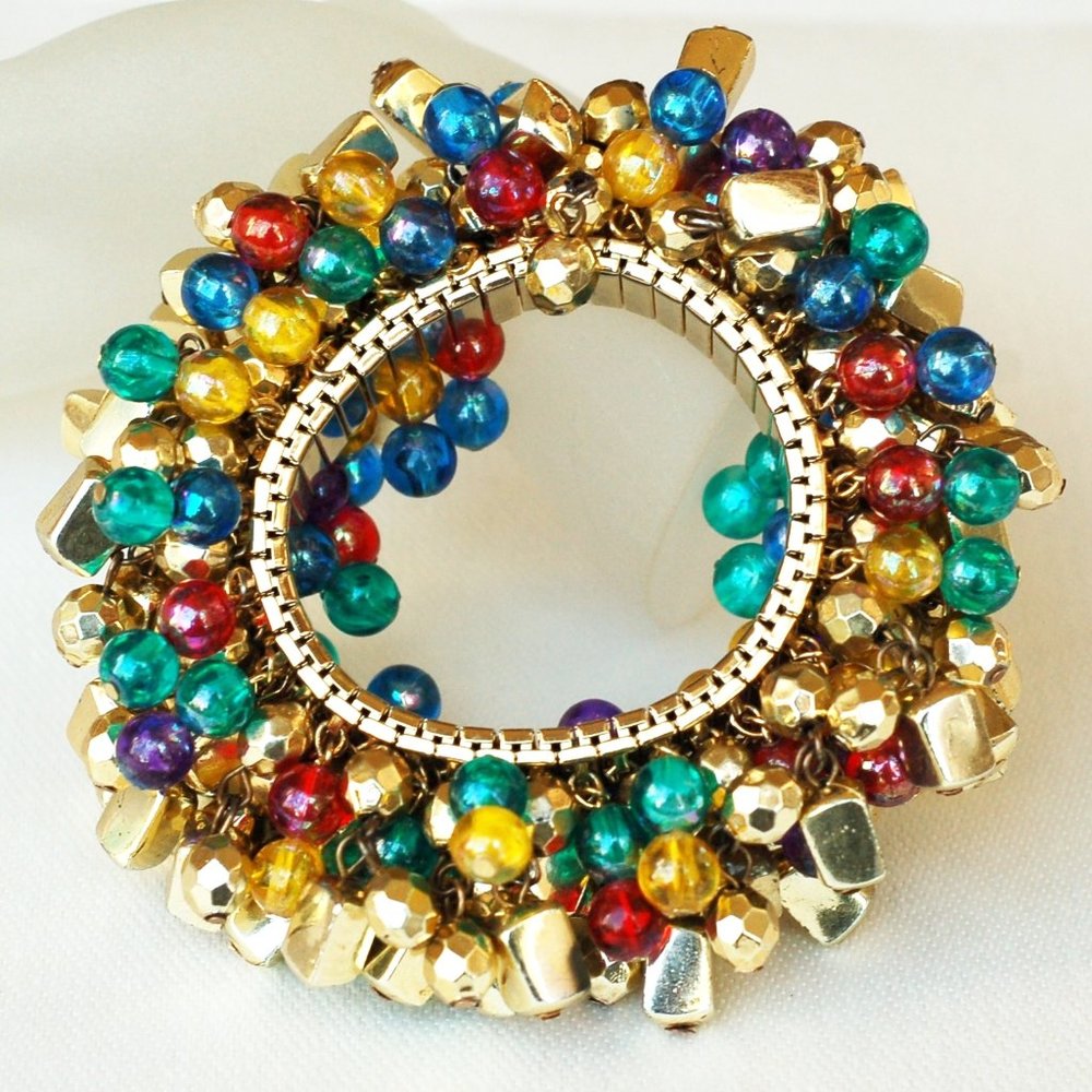 Vintage Gold Jewel Tone Beaded Dangle Bracelet